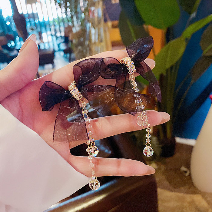 1 Pair Elegant Flower Tassel Inlay Copper Artificial Gemstones Drop Earrings