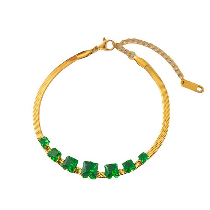 Glamouröse, quadratische Titanstahl-Inlay-Strasssteine, 18 Karat vergoldete Armbänder, Ohrringe, Halskette