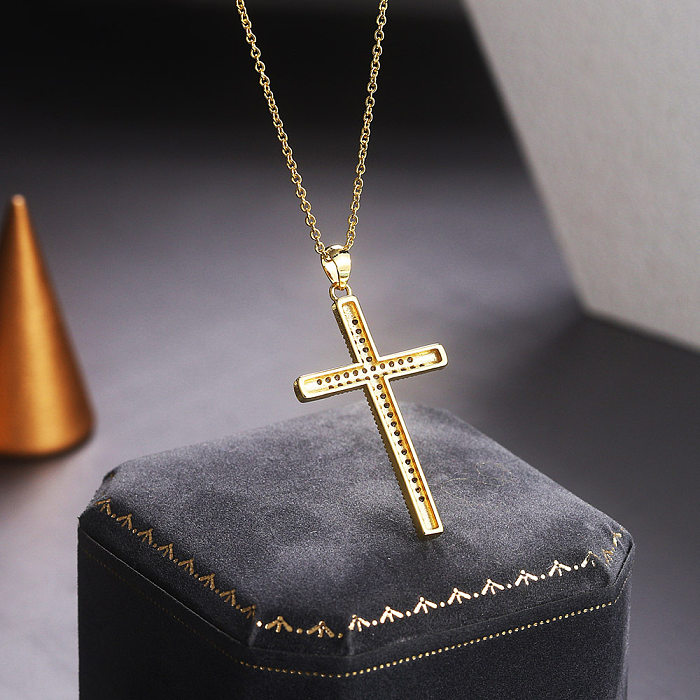 Fashion Cross Copper Inlaid Zircon Necklace