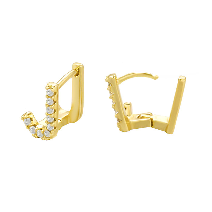 Fashion Letter Copper Plating Hollow Out Inlay Zircon Ear Studs 1 Pair