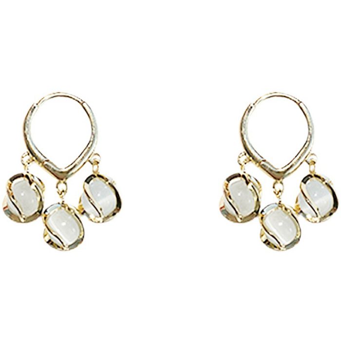 1 Pair Elegant Ball Inlay Copper Opal Drop Earrings