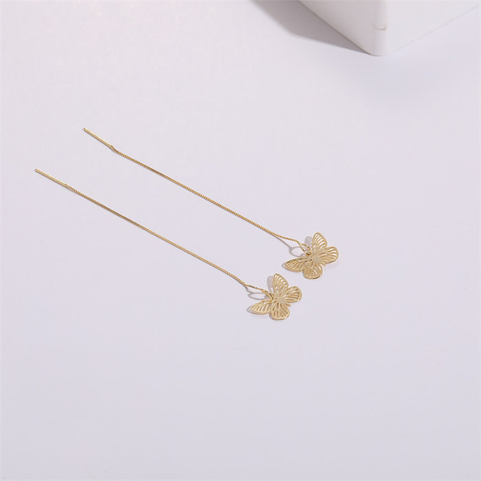 Fashion Butterfly Copper Gold Plated Zircon Ear Line 1 Pair
