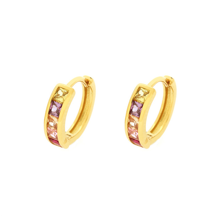 1 Pair Elegant Simple Style Shiny Circle Square Plating Inlay Copper Zircon 18K Gold Plated Earrings