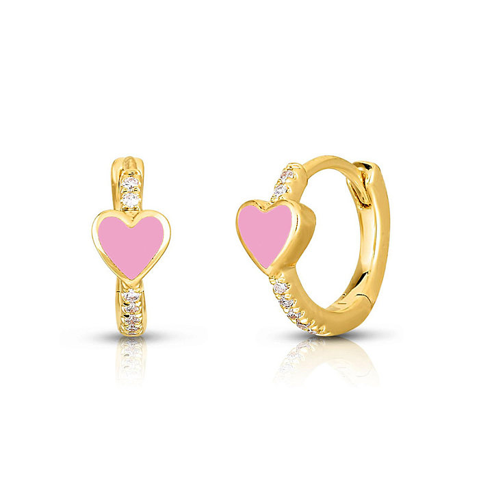 Simple Style Star Heart Shape Copper Hoop Earrings Enamel Rhinestones Copper Earrings