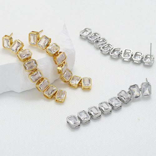 Retro-Ohrringe mit quadratischem Kupfer-Inlay und Zirkon, 1 Paar