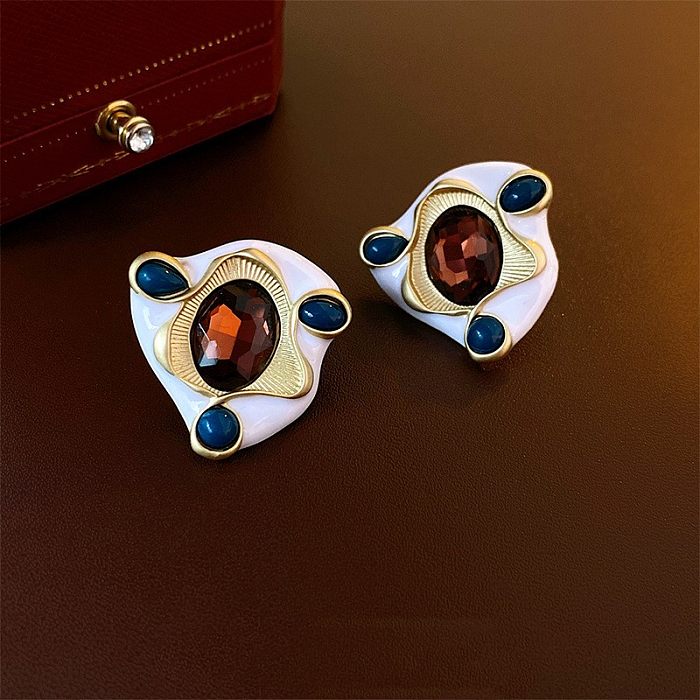 1 Pair Classical Lady Cross Enamel Plating Inlay Copper Ear Studs