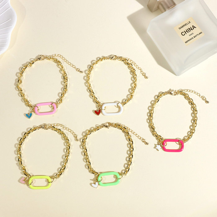 Simple Style Commute Heart Shape Copper Enamel Bracelets