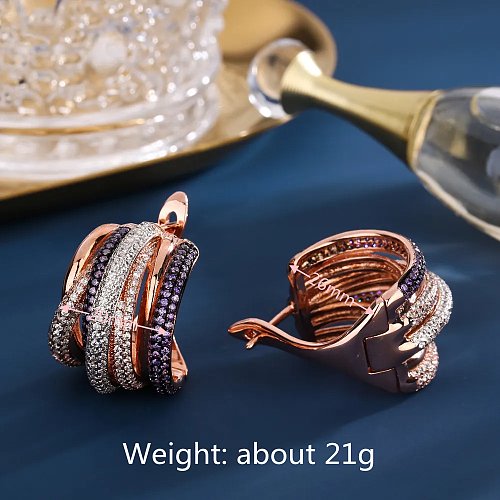 1 Pair Cute Fashion Shiny Semicircle Copper Plating Inlay Zircon Hoop Earrings