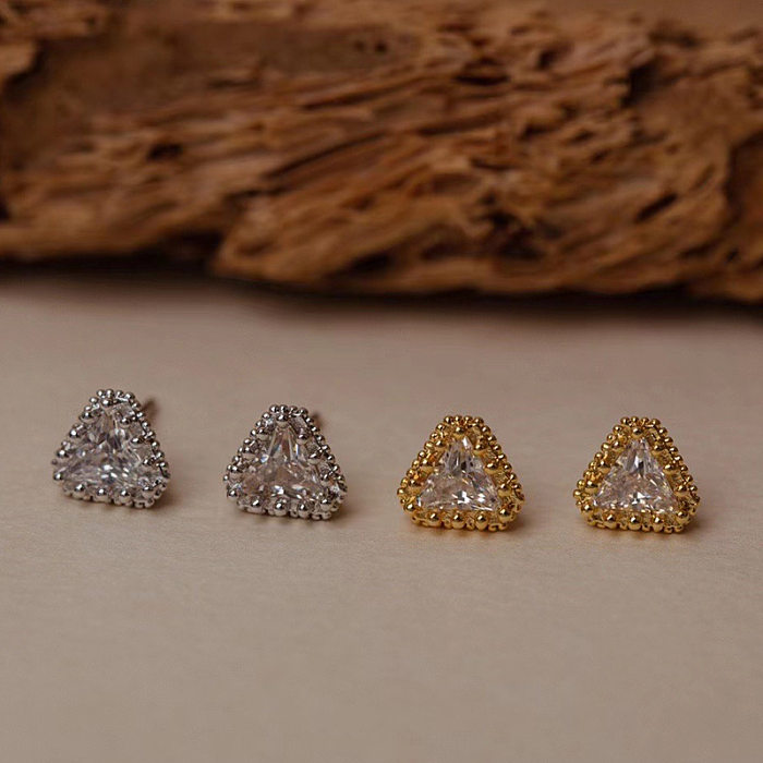 1 Pair Simple Style Triangle Plating Inlay Copper Zircon Ear Studs
