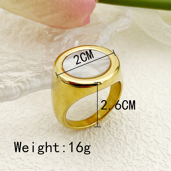 Modern Style Round Stainless Steel Plating Inlay Shell Gold Plated Rings