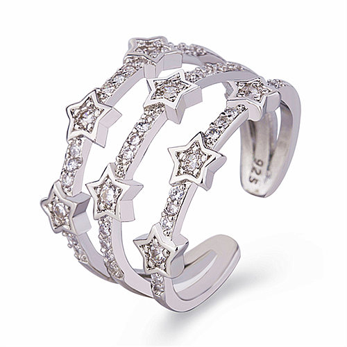 Sweet Star Copper Inlay Zircon Open Rings