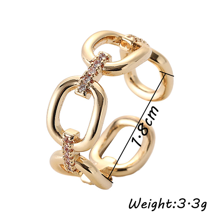 Einfache offene Ringe im koreanischen Stil mit geometrischem Kupfer-Inlay und Zirkon