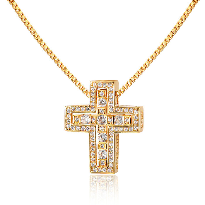 Halskette mit Kreuz-Kupfer-Zirkon-Anhänger „Pendelkreuz“ in großen Mengen