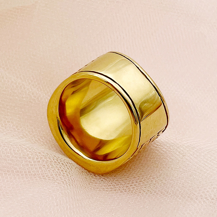 Retro luxuoso estilo romano geométrico chapeamento de aço inoxidável incrustado zircão anéis banhados a ouro