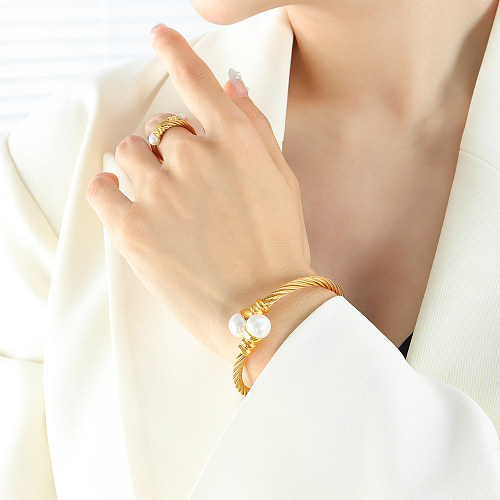 Wholesale Simple Style Solid Color Titanium Steel 18K Gold Plated Rings Bracelets Earrings