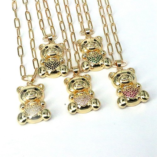 Hip-Hop Little Bear Kupfer-vergoldete Zirkon-Anhänger-Halskette in großen Mengen