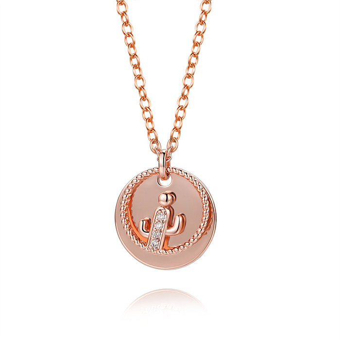 Simple Style Classic Style Cactus Copper Rose Gold Plated Zircon Pendant Necklace In Bulk