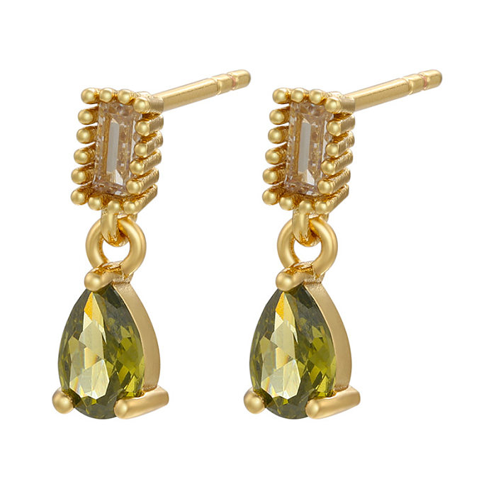 Fashion Micro-set Zircon Drop-shaped Pendant Earrings Colored Diamond Copper Earrings