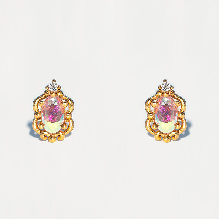 1 Pair Cute Sweet Cartoon Character Inlay Copper Zircon Ear Studs