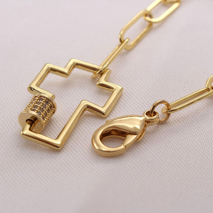 Streetwear Cross Hand Copper Plating Inlay Zircon Gold Plated Bracelets