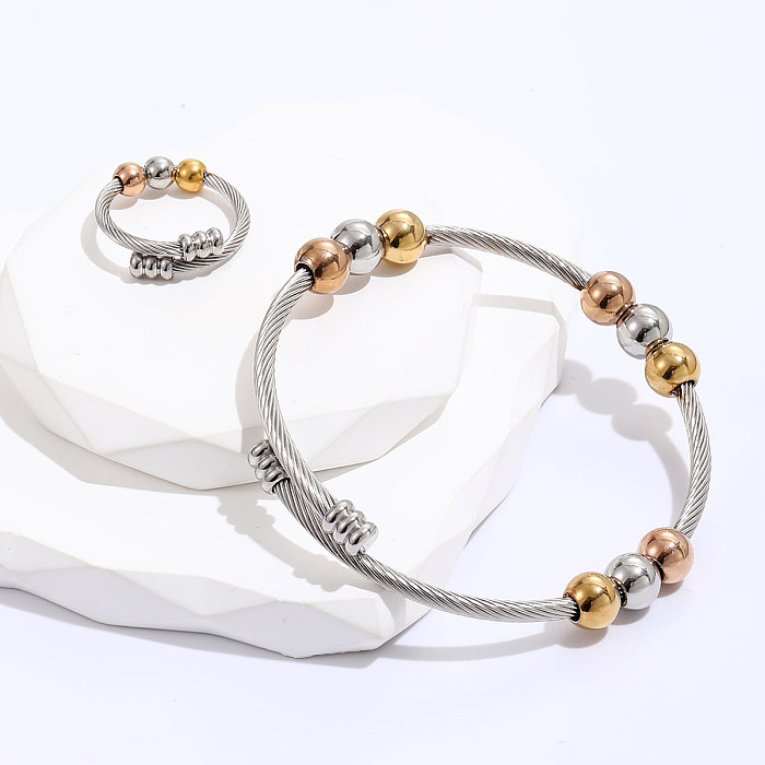 Ensemble de bracelets et anneaux plaqués en acier géométriques rétro, 1 ensemble