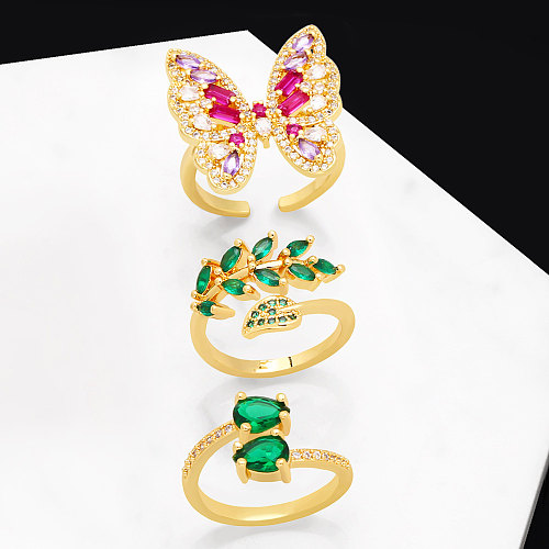 Fashion Leaves Butterfly Kupfer vergoldeter Zirkon offener Ring 1 Stück