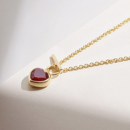 Vintage Style Sweet Heart Shape Stainless Steel Copper Toggle Plating Inlay Zircon 18K Gold Plated Pendant Necklace