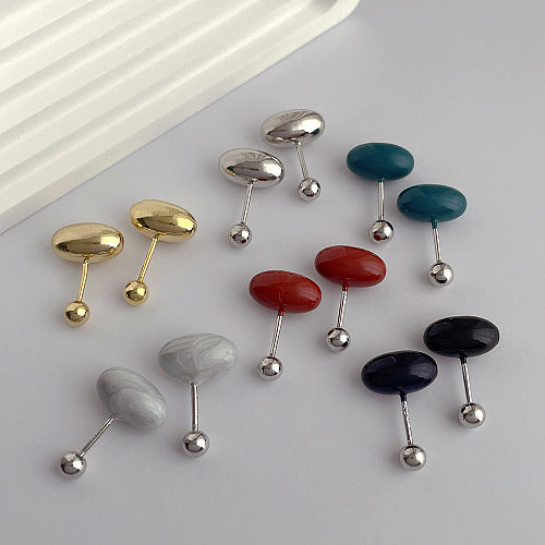 1 Pair Simple Style Oval Enamel Plating Copper Ear Studs