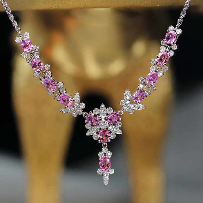 Conheça a bela indústria pesada leve luxo fada borboleta colar de diamante completo micro-incrustado conjunto de corrente de diamante rosa luxo Argyle