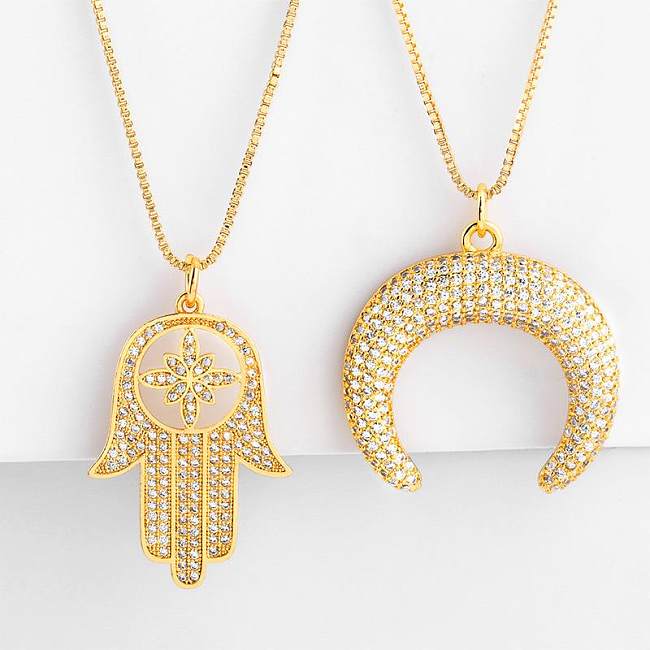 Damen-Halsketten mit Mond-Zirkon-Kupferbeschichtung, 18-Karat-Legierung, einfache Halsketten NHAS147869