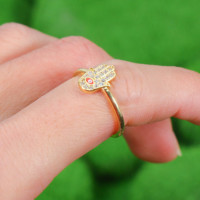 Simple Style Devil'S Eye Palm Copper Inlay Zircon Open Ring