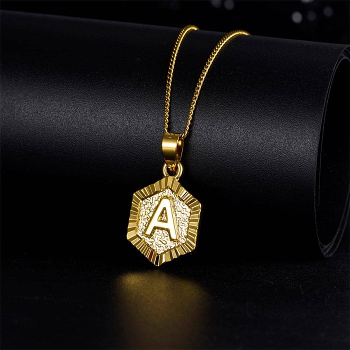 Retro Letter Copper Plating 18K Gold Plated Pendant Necklace