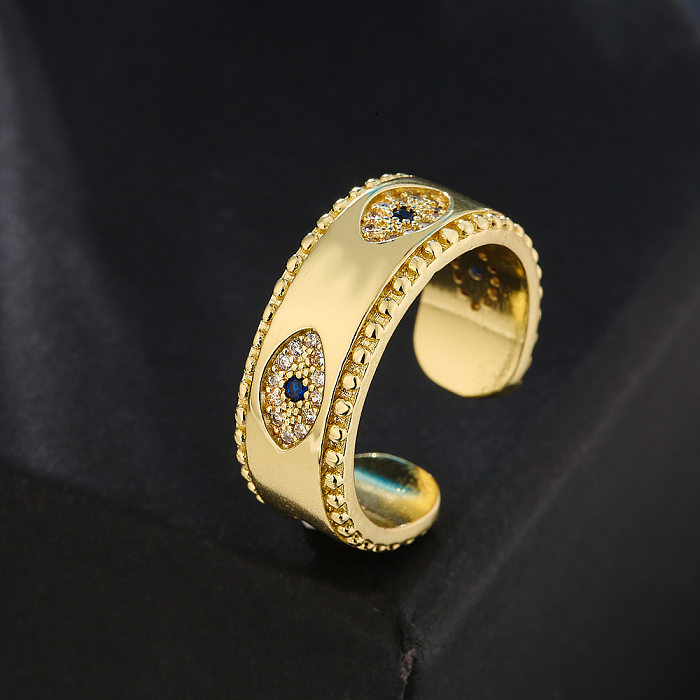 Fashion Geometric Copper 18K Gold Drip Oil Zircon Devil's Eye Open Ring Female