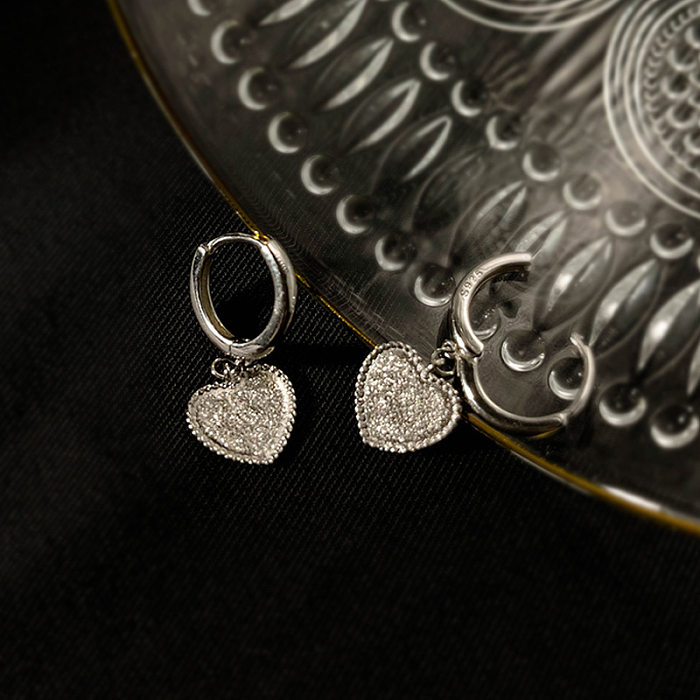 1 paire de boucles d'oreilles pendantes plaquées cuivre en forme de cœur, Style moderne