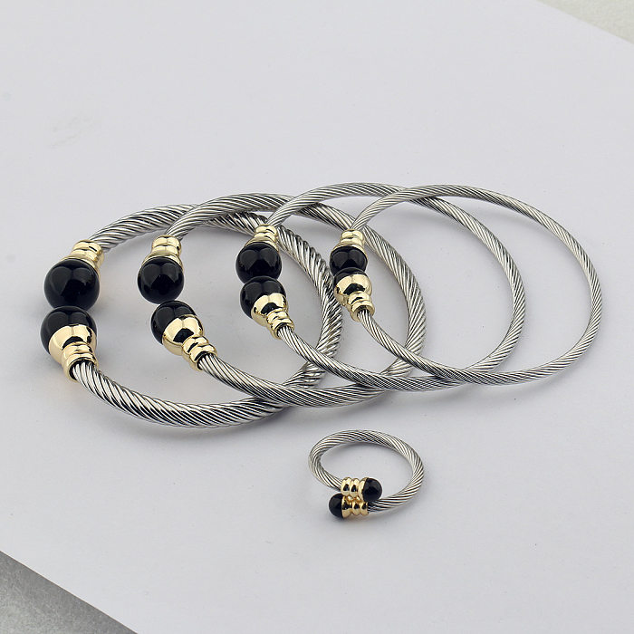 Einfacher Stil Kugel Edelstahl Kupfer Inlay Glasperlen Damen Ringe Armbänder