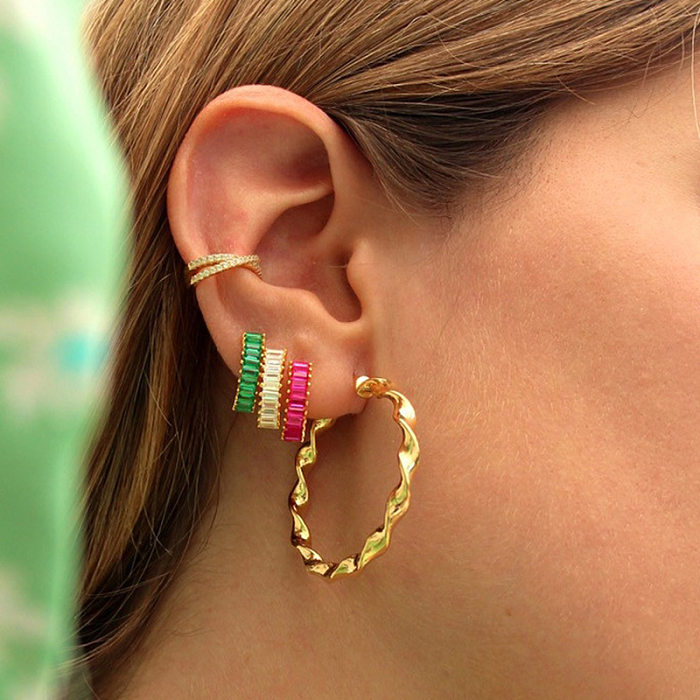 European And American Large Circle Zircon Earrings Ear Buckle Diamond Multicolor Copper Ear Buckle Female
