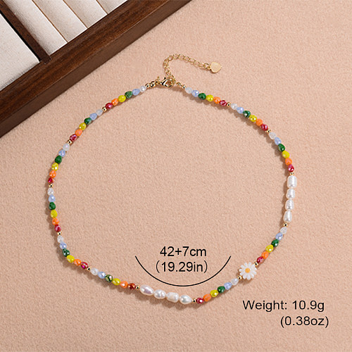 Sweet X023-Little Daisy Copper 14K Gold Plated Glass Shell Necklace In Bulk