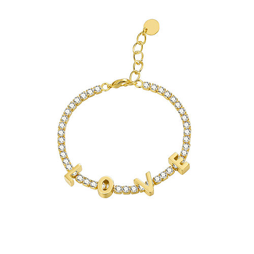 Shiny Letter Copper Plating Inlay Zircon 18K Gold Plated Bracelets