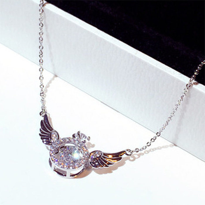 Fashion Angel Wings Inlaid Zircon Short Collarbone Necklace Including Chain