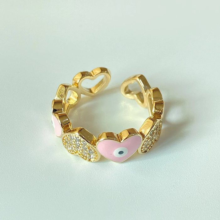Fashion Trend Ring 18k Gold-plated Oil Drop Diamonds Heart-shaped Eyes Open Ring