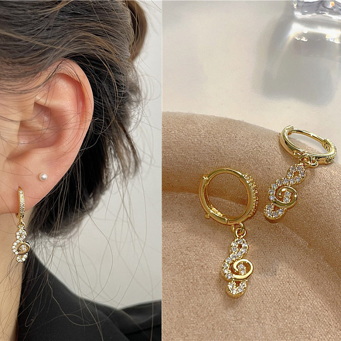 1 Pair Modern Style Korean Style Moon Heart Shape Butterfly Inlay Brass Zircon Drop Earrings