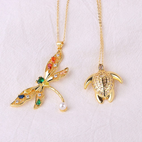 Fashion Tortoise Dragonfly Copper Inlay Zircon Pendant Necklace 1 Piece
