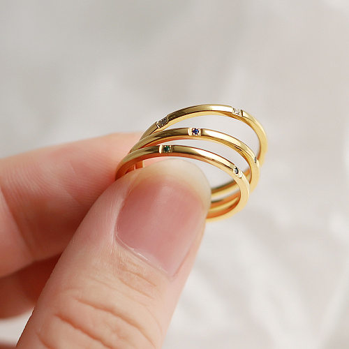 Anéis de aço inoxidável redondos de titânio chapeamento de strass anéis de aço inoxidável fashion