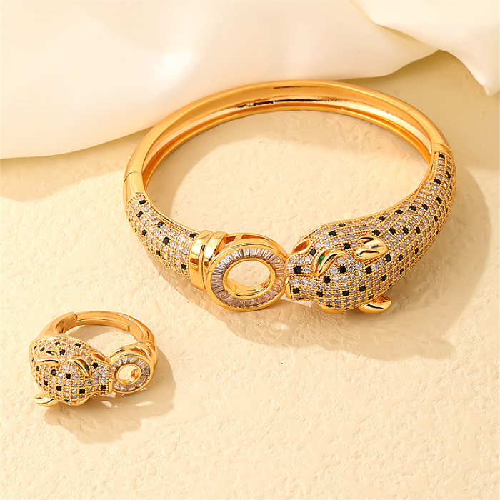 Estilo vintage geométrico cobre chapeamento inlay zircon branco banhado a ouro anéis pulseiras