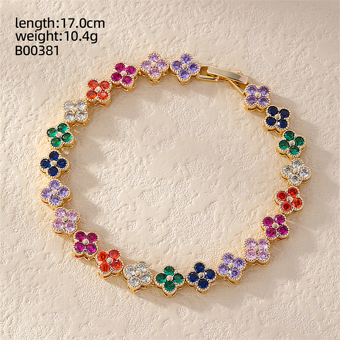 Casual Luxurious Shiny Four Leaf Clover Infinity Heart Shape Copper Inlay Zircon Bracelets
