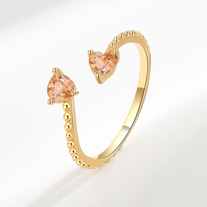 Modischer offener Ring in Herzform mit Kupferbeschichtung und Inlay aus Zirkon, 1 Stück