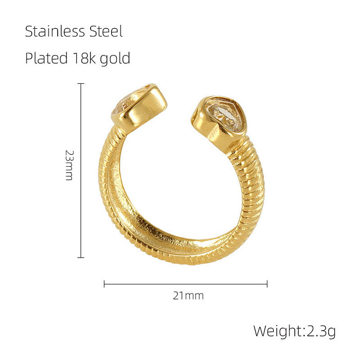 Anel aberto banhado a ouro 18K com incrustação de aço inoxidável em forma de coração estilo elegante e simples