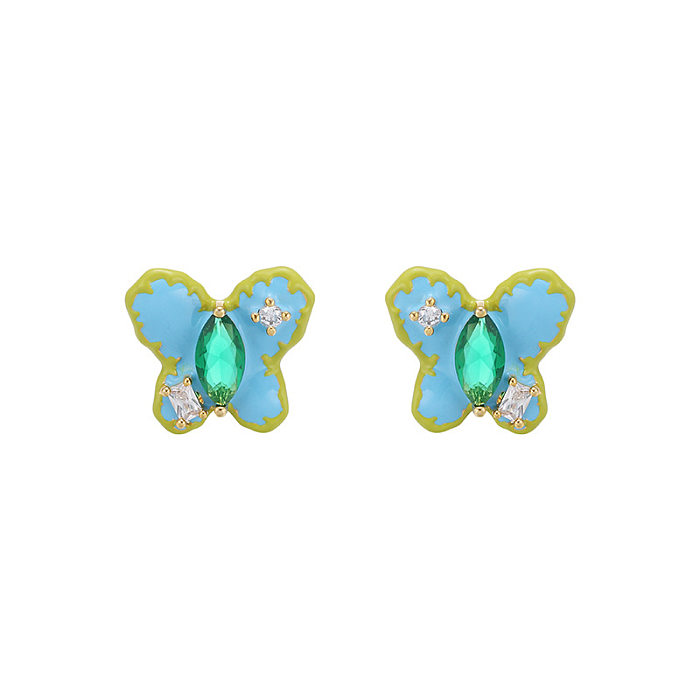 1 Pair Cute Butterfly Inlay Copper Zircon Ear Studs