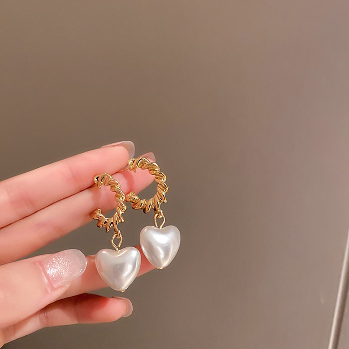 1 Paar Retro-Ohrringe mit Kupfer-Inlay und künstlichen Perlen