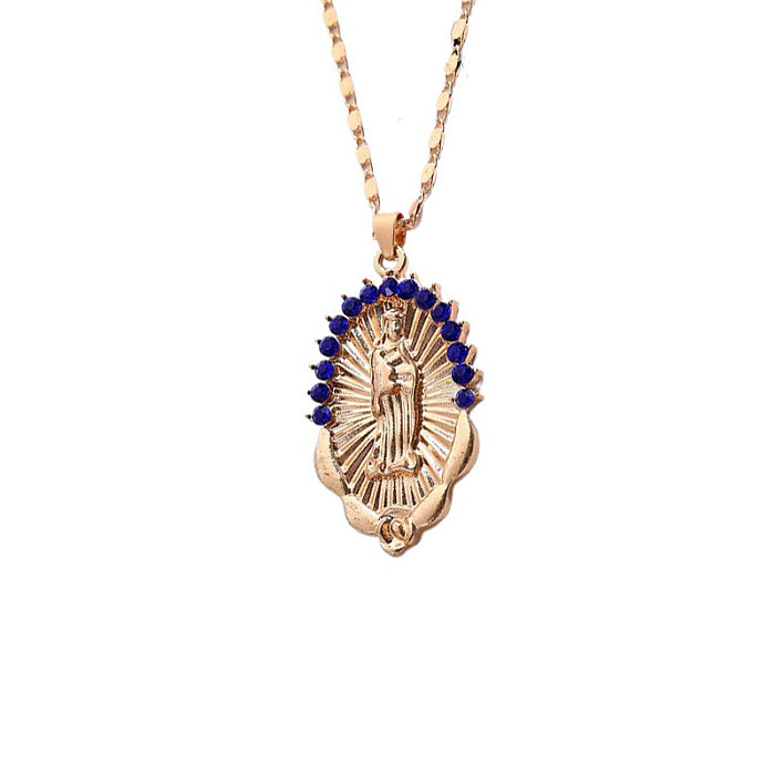 Retro Ethnic Style Virgin Mary Heart Shape Alloy Copper Rhinestones Pendant Necklace In Bulk
